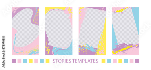 A set of templates for stories in the form of a frame with an abstract pattern in pastel colors isolated on a white background photo