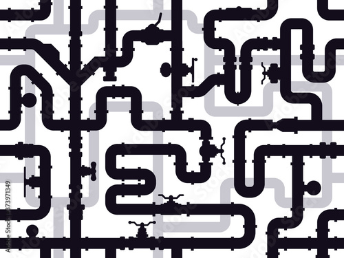 Water pipes pattern. Industry pipeline heating system, engineering water tube seamless pattern, pipeline construction vector illustration. Pattern endless seamless, plumbing wallpaper