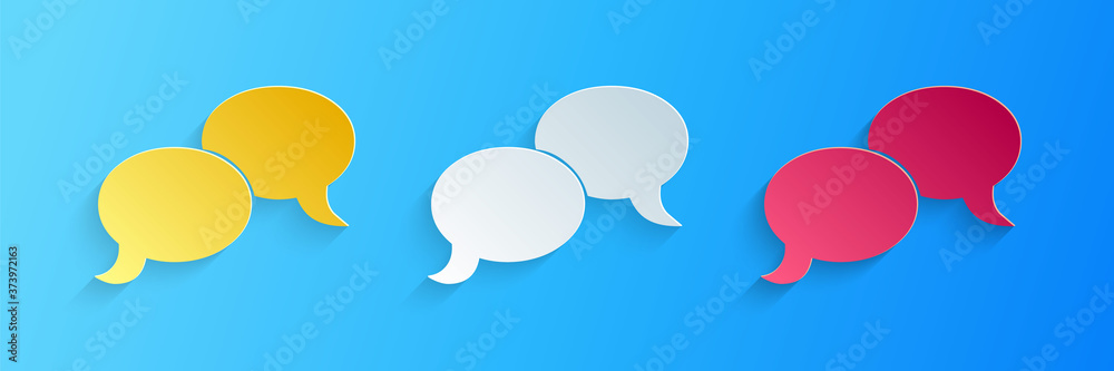 Paper cut Blank speech bubbles icon isolated on blue background. FAQ sign. Copy files, chat speech bubble and chart web icons. Paper art style. Vector. Paper cut Blank speech bubbles icon isolated on blue background. FAQ sign. Copy files, chat speech bubble and chart web icons. Paper art style. Vector.
