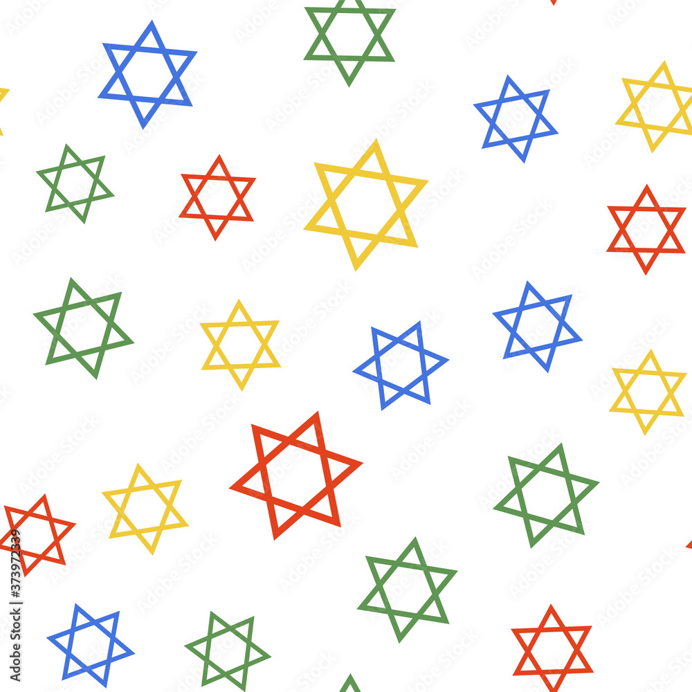 Color Star of David icon isolated seamless pattern on white background. Jewish religion symbol. Vector. Color Star of David icon isolated seamless pattern on white background. Jewish religion symbol. Vector.