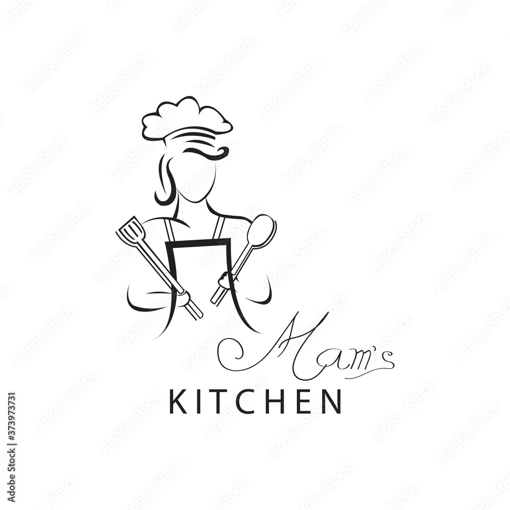 woman chef, logo clipart illustration hat character design vector