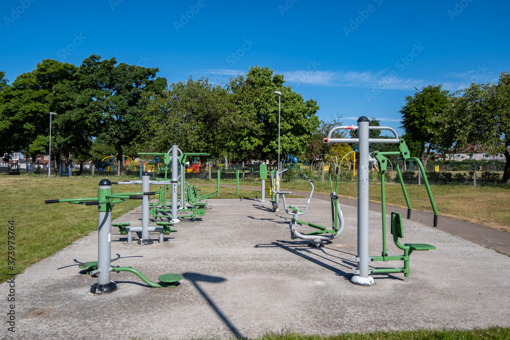 exercise equipment in a public park Maghull May 2020 exercise equipment in a public park Maghull May 2020
