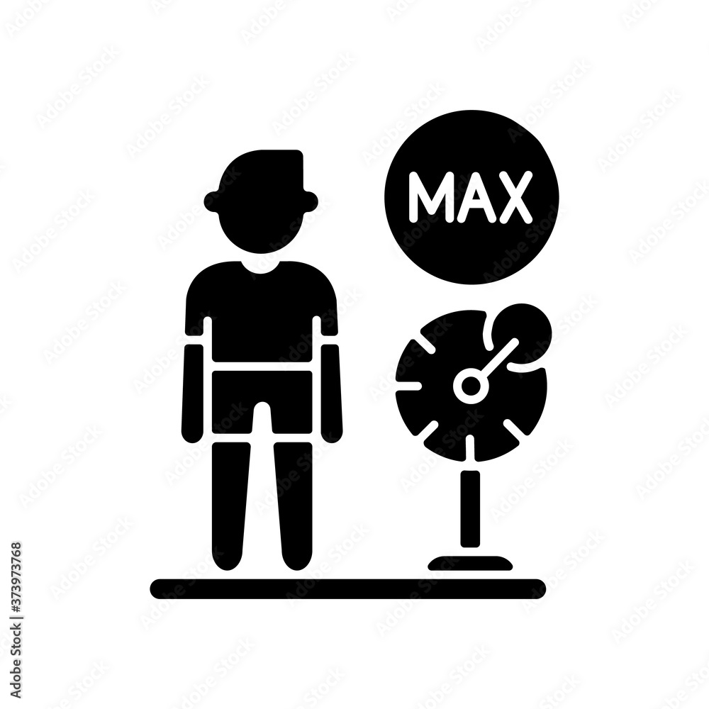 Weight limit black glyph icon. Aqua park rule, attraction with limited access silhouette symbol on white space. Waterpark security, recreation center safety policy. Vector isolated illustration Weight limit black glyph icon. Aqua park rule, attraction with limited access silhouette symbol on white space. Waterpark security, recreation center safety policy. Vector isolated illustration