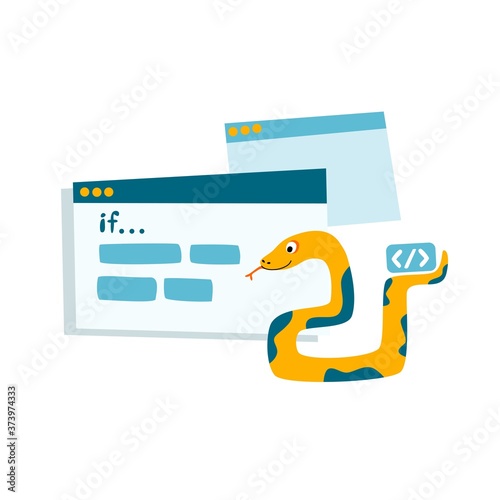 Python code language sign. Programming coding and developing concept. Software development. Programming language