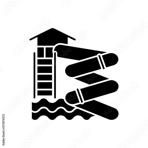 Aqualoop black glyph icon. Water park attraction silhouette symbol on white space. Extreme summer recreation, aquapark activity, exciting ride. Swirling waterslide vector isolated illustration