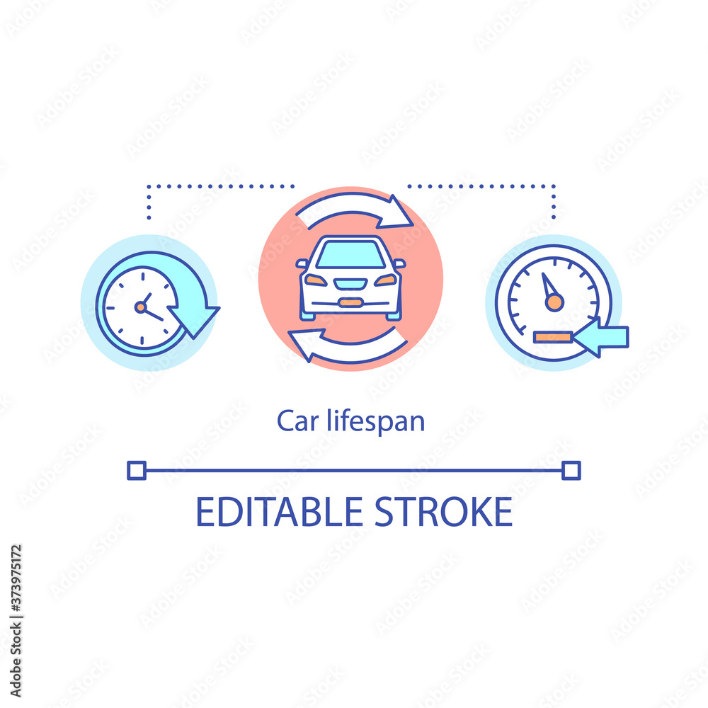 Vetor de Car lifespan concept icon. Maximum service life idea thin line