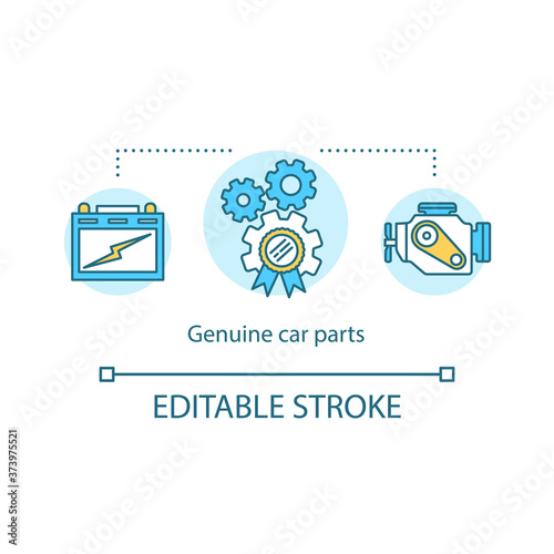 Genuine car parts concept icon. Original equipment manufacturer auto parts idea thin line illustration. Automotive industry. Vector isolated outline RGB color drawing. Editable stroke