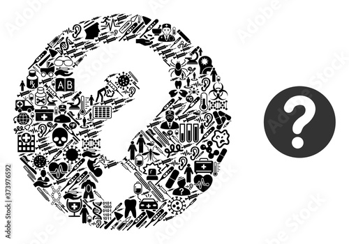 Mosaic query of medical icons and basic icon. Mosaic vector query is designed with medical icons. Abstract design elements for doctor illustrations. Illustration is based on query pictogram.