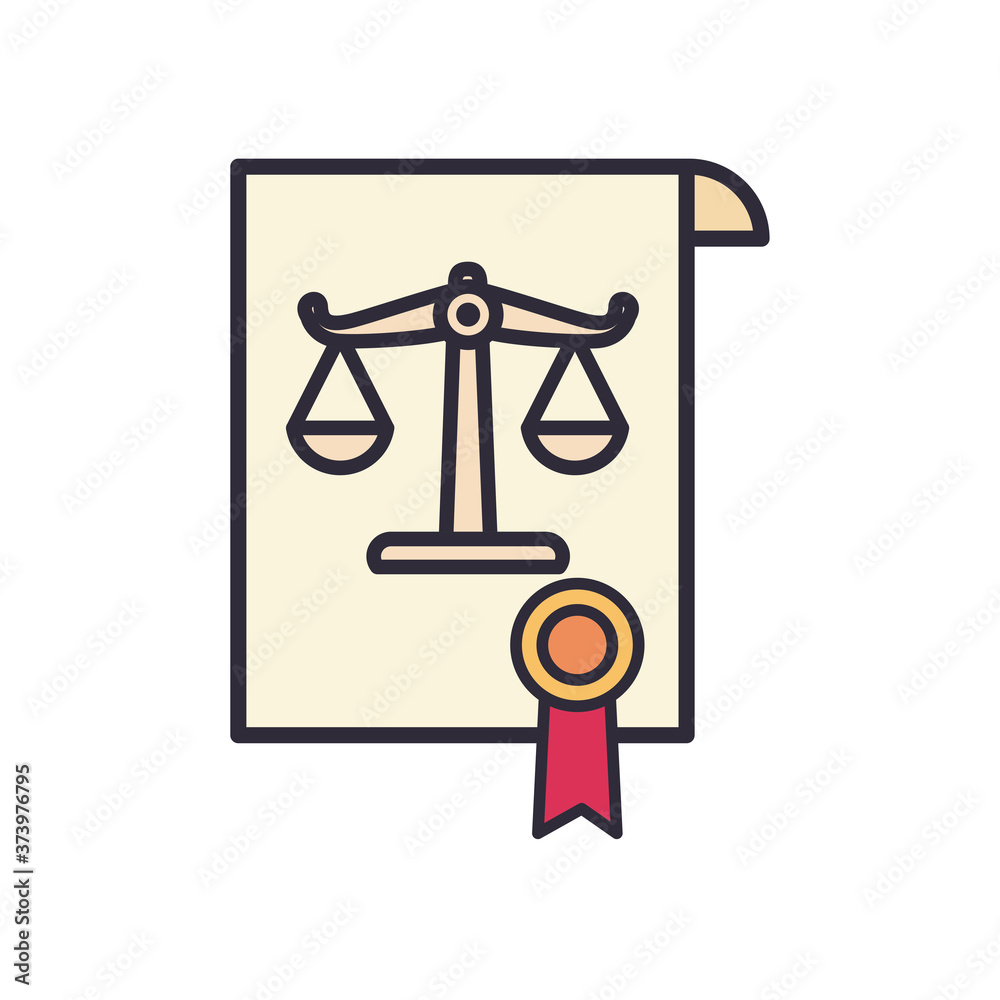 law balance scale on document line and fill style icon vector design law balance scale on document line and fill style icon vector design