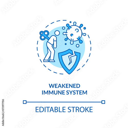 Weakened immune system concept icon. Immune system disorders. Health care. Immunodeficiency idea thin line illustration. Vector isolated outline RGB color drawing. Editable stroke