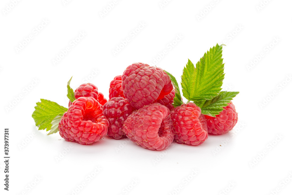 raspberries with leaf isolated on a white background raspberries with leaf isolated on a white background