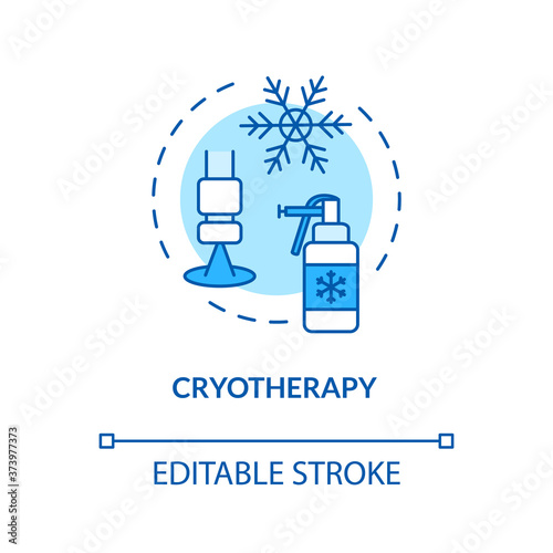 Cryotherapy concept icon. Melanoma therapies. Cold therapy. Carcinoma. Cryosurgery. Local skin cancer treatment idea thin line illustration. Vector isolated outline RGB color drawing. Editable stroke