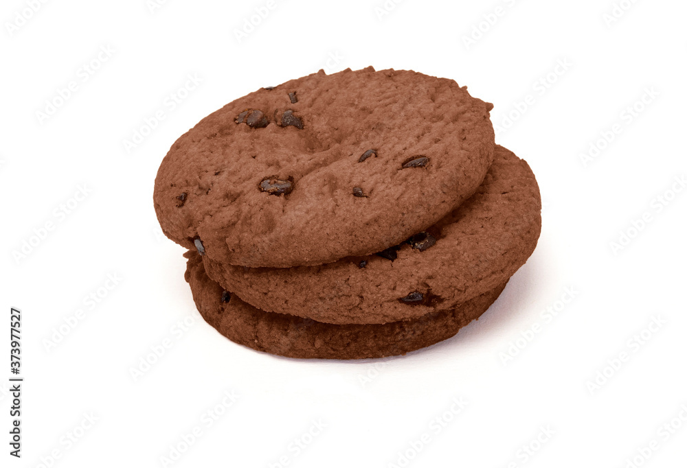 Cookies with chocolate chips on white background. Cookies with chocolate chips on white background.