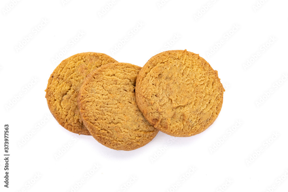 Delicious and toasted vanilla cookies on white background. Delicious and toasted vanilla cookies on white background.