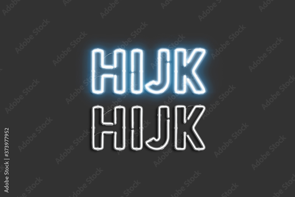 Decorative H I J K letters, neon font mock up