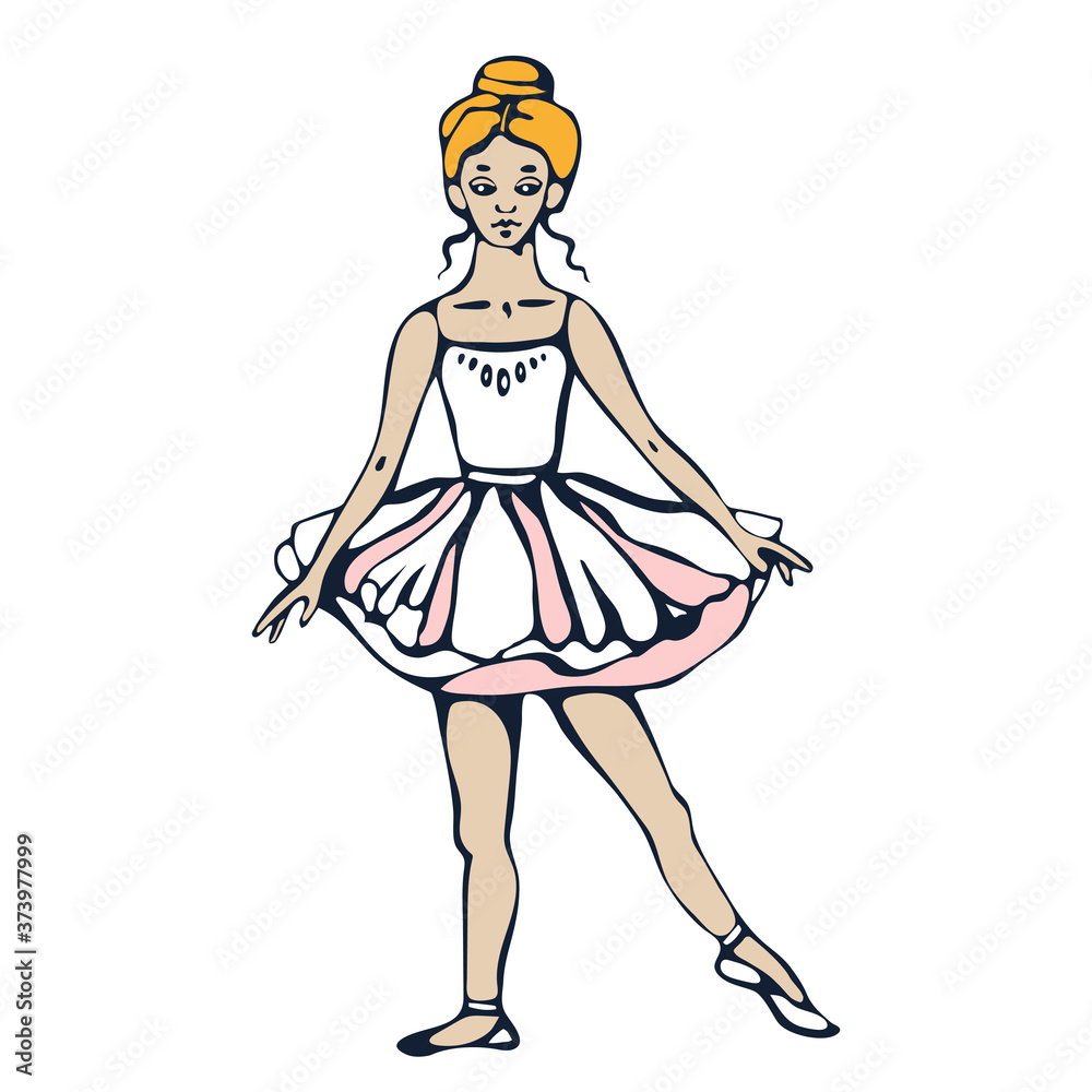 Vector background hand drawn ballerina. Hand drawn ink illustration. Modern ornamental decorative background. Print for card, textile, cloth, scrapbookin Vector background hand drawn ballerina. Hand drawn ink illustration. Modern ornamental decorative background. Print for card, textile, cloth, scrapbookin