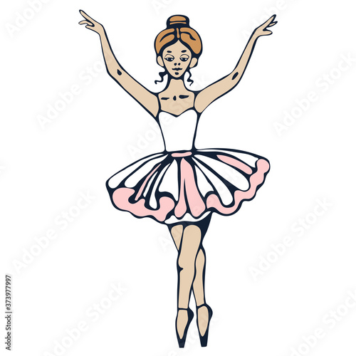 Vector background hand drawn ballerina. Hand drawn ink illustration. Modern ornamental decorative background. Print for card, textile, cloth, scrapbookin