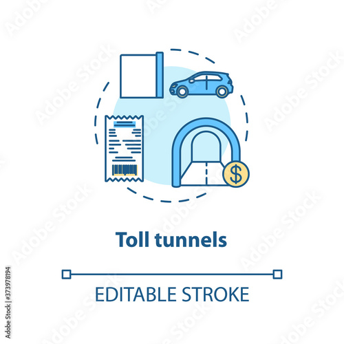 Toll tunnels concept icon. Monetary charge road tunnel idea thin line illustration. Cashless payment option. Toll plazas. Vector isolated outline RGB color drawing. Editable stroke