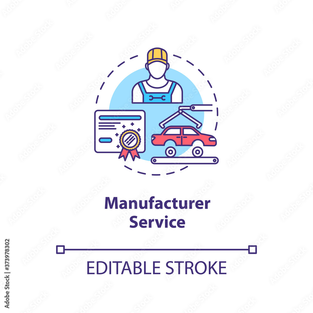 Manufacturer service concept icon. Licensed car repairer. Vehicle maintenance service performing idea thin line illustration. Vector isolated outline RGB color drawing. Editable stroke