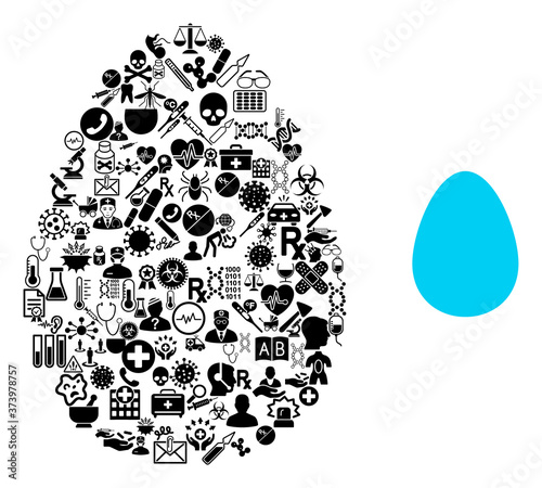 Mosaic egg with medicine icons and basic icon. Mosaic vector egg is formed with health care icons. Abstract design elements for clinic projects. Illustration is based on egg pictogram.