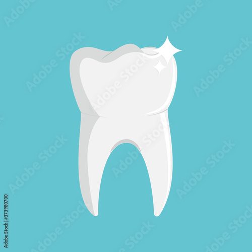 Health white tooth isolated on blue background vector illustration.