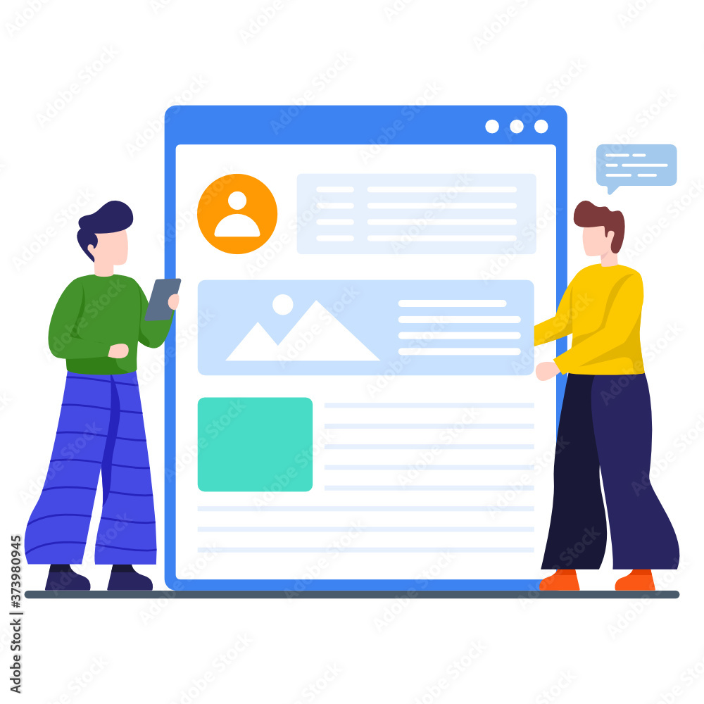 Webpage showing profile and company data, about us illustration
Webpage showing profile and company data, about us illustration