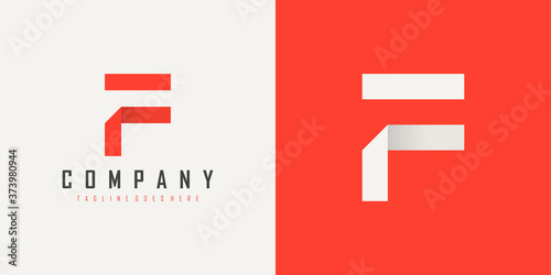 Initial Letter F Logo. Red and White Geometric Shape Origami Style isolated on Double Background. Usable for Business and Branding Logos. Flat Vector Logo Design Template Element