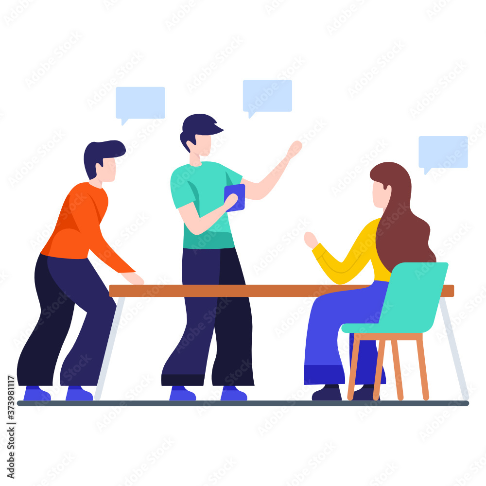 
Employees sitting and working together, colleagues decision 
