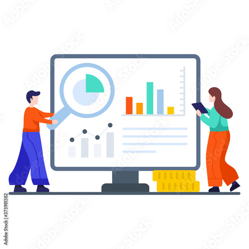 
Online graphical data, financial management in flat style 
