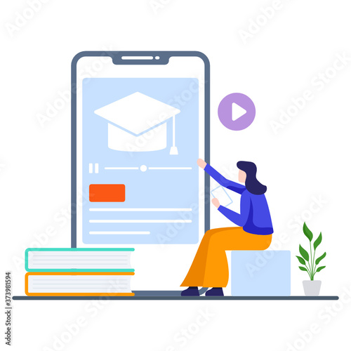 
Educational app in a flat illustration depicting online courses

