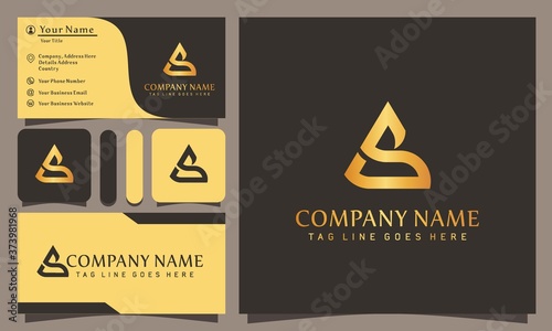 Gold letter S triangle luxury logos design vector illustration with line art style vintage, modern company business card template