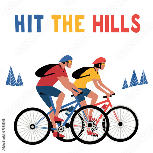 Mountain biking adventure flat color vector poster