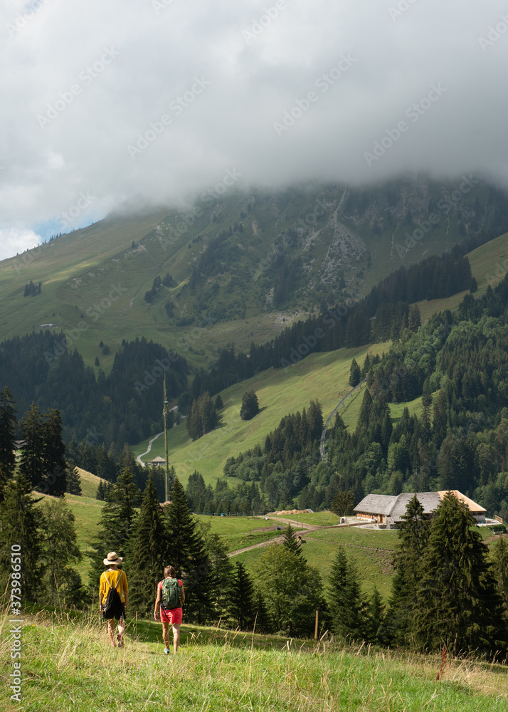 Naklejka premium Hiking in the mountains, Switzerland 