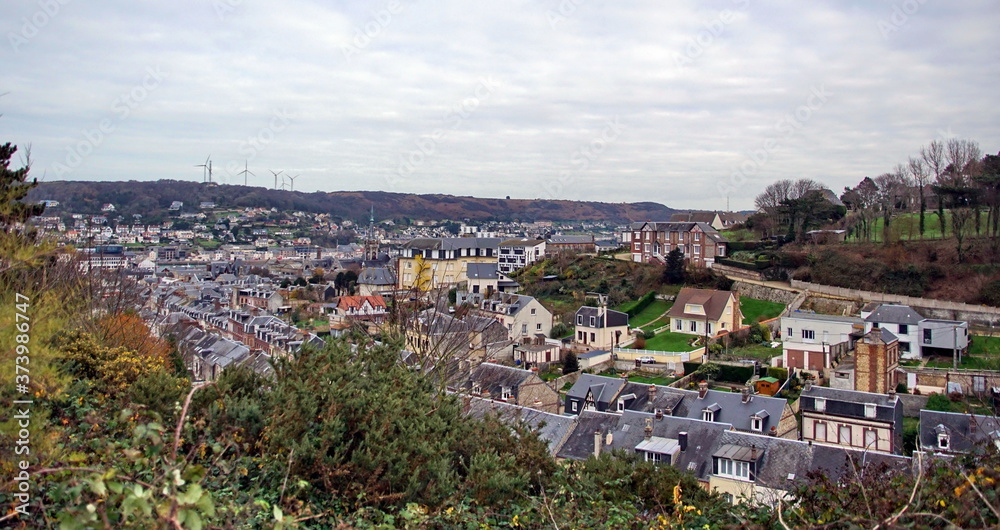 View from above to the town and and the bay in Fecamp, Normandy, France