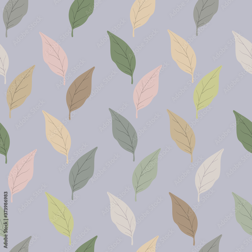 Autumn background with leaves. Line drawing. Multicolored autumn leaves seamless pattern with texture. Stylish background, textile or wrapping paper design. Vector illustration