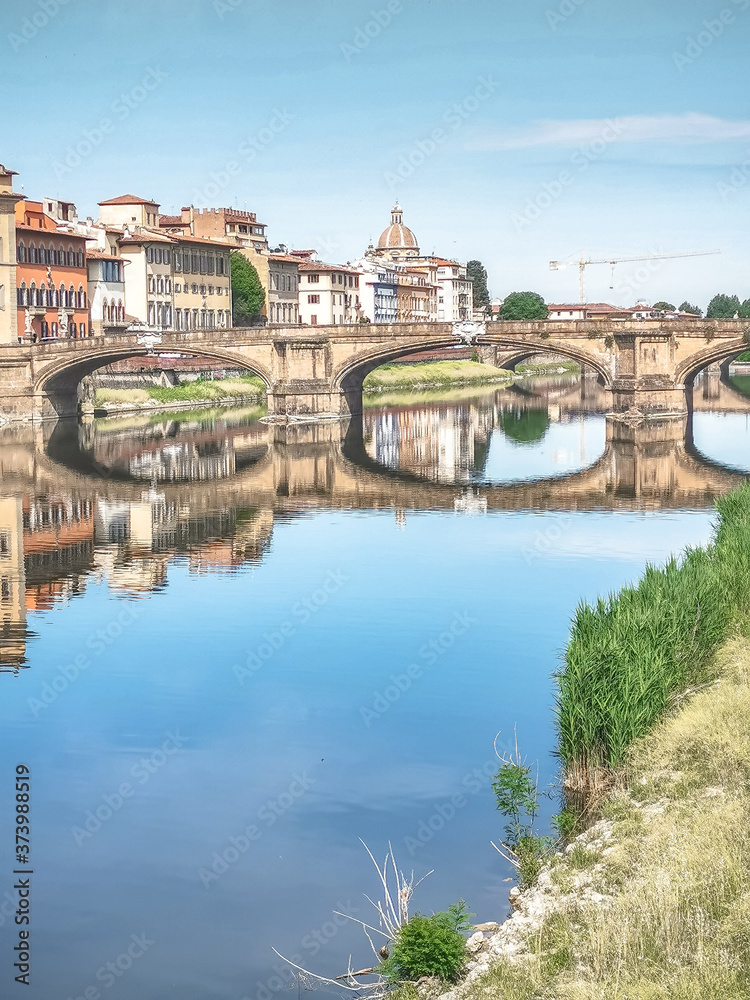 Reflecion on the arno river in Florence April 2020 