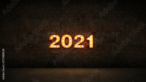 marquee light 2021 letter sign, New Year 2021. 3d rendering 