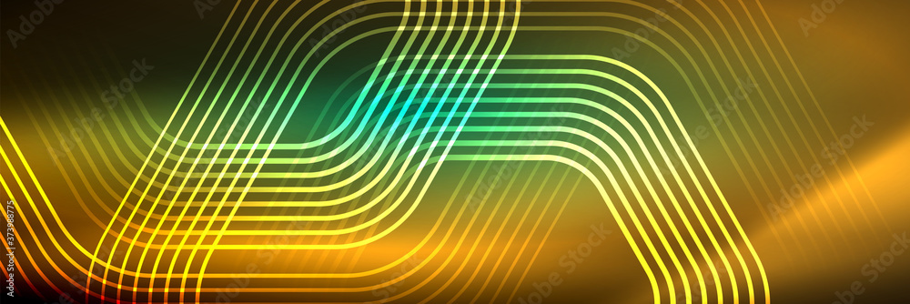 Shiny neon lines, stripes and waves, technology abstract background. Trendy abstract layout template for business or technology presentation, internet poster or web brochure cover, wallpaper Shiny neon lines, stripes and waves, technology abstract background. Trendy abstract layout template for business or technology presentation, internet poster or web brochure cover, wallpaper