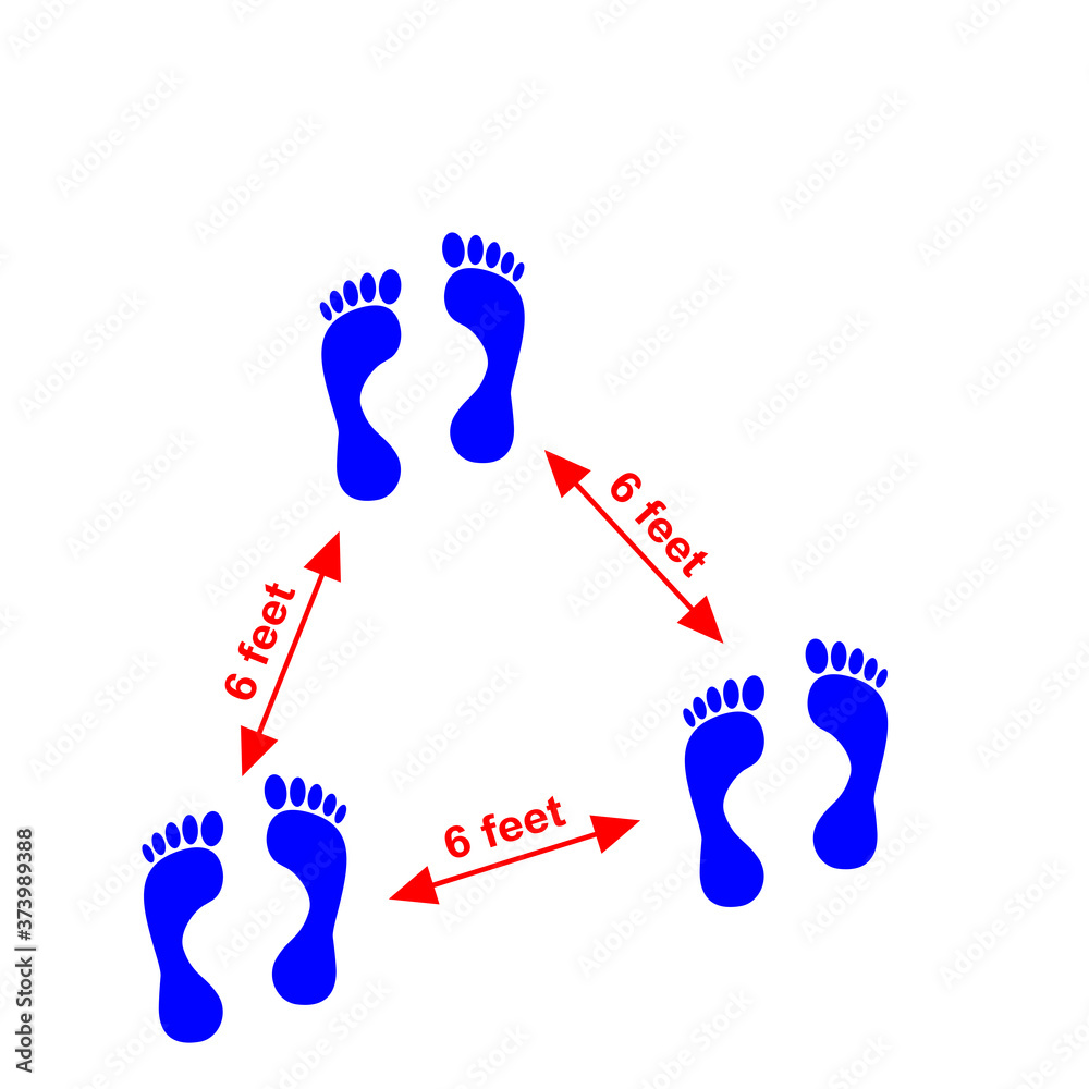 Abstand halten, Fußspuren in einer Illustration Abstand halten, Fußspuren in einer Illustration