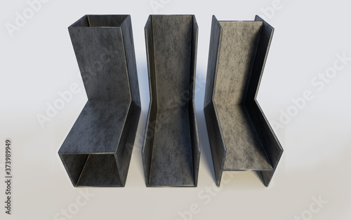 Raw steel profiles. On a white background.