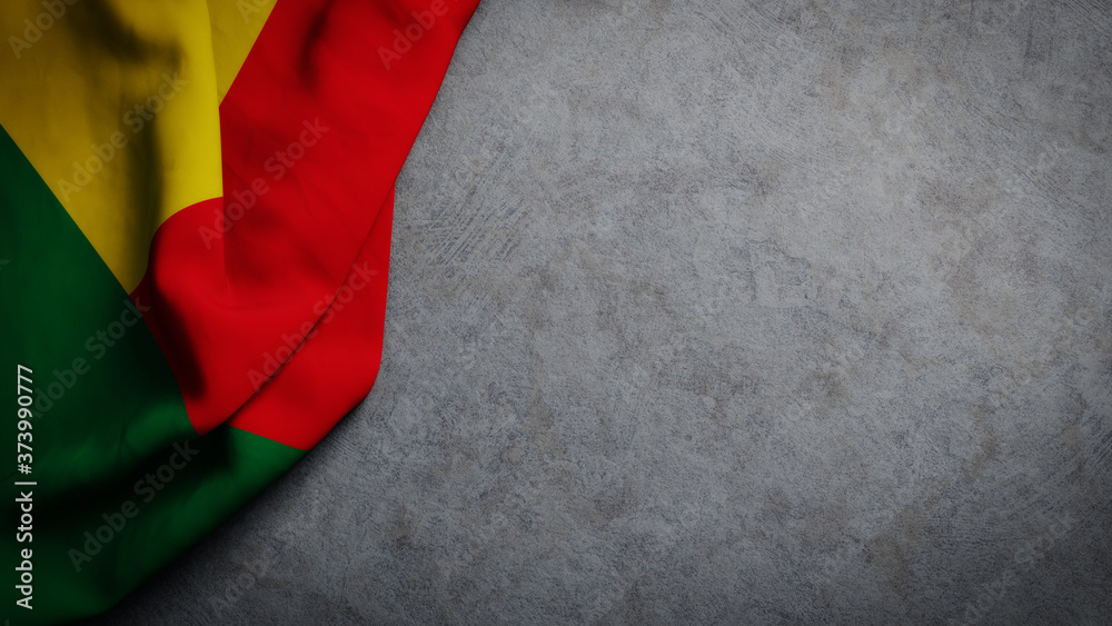Flag of Benin on concrete backdrop. Benin flag background with copy space