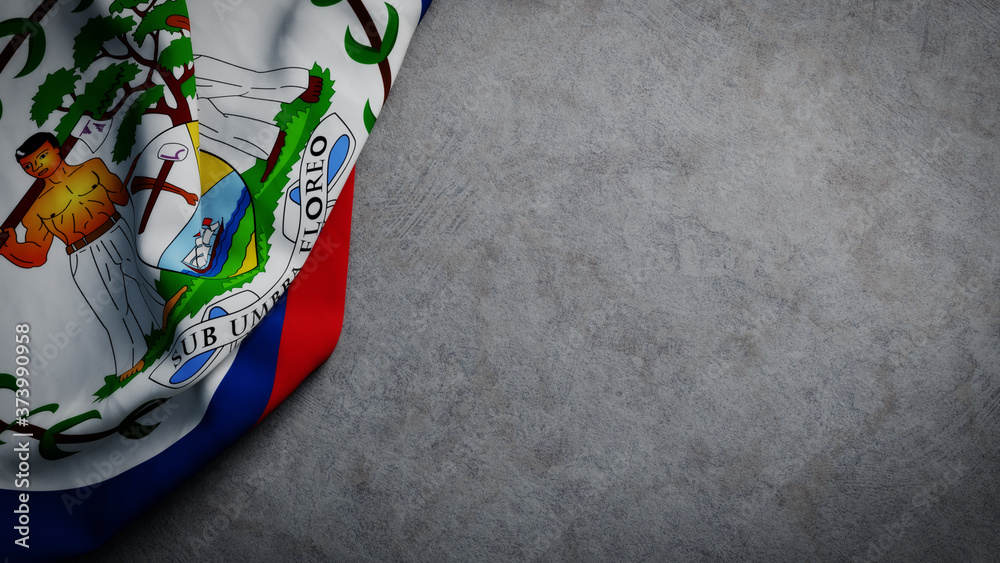 Flag of Belize on concrete backdrop. Belize flag background with copy space