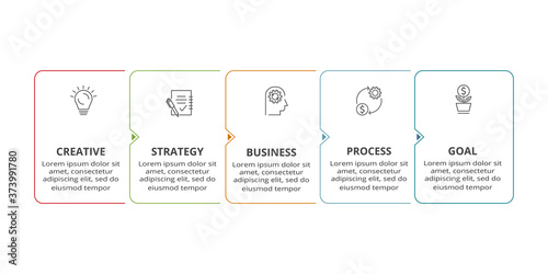 Business data visualization. Process chart. Elements of graph, diagram with 5 steps, options, parts or processes