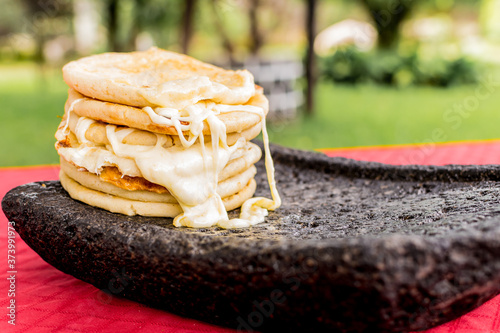 super close-up of pupusas typical dish of el salvador. chewy cheese pupusas photo