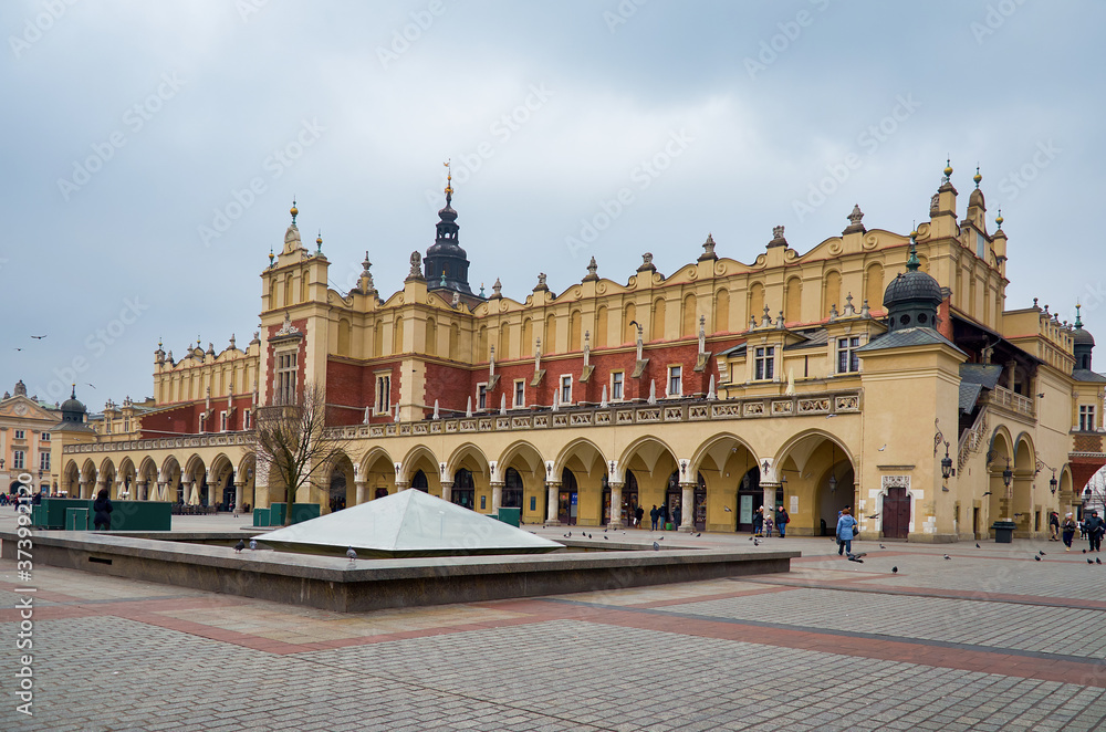 Poland. Krakow. Cloth Hall at the Market Square in Krakow. February 21, 2018