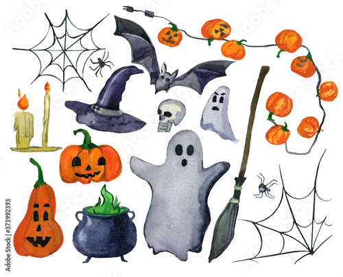 Watercolor set of Halloween party