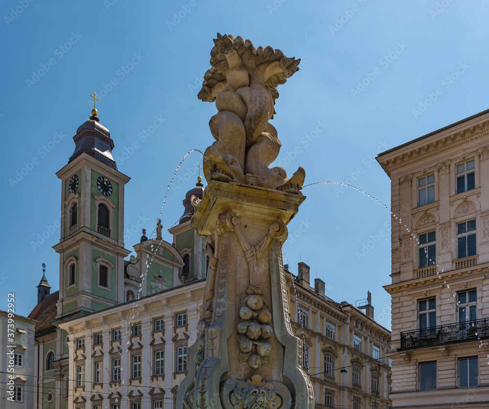 Neptunbrunnen am Hauptplatz in Linz an der Donau