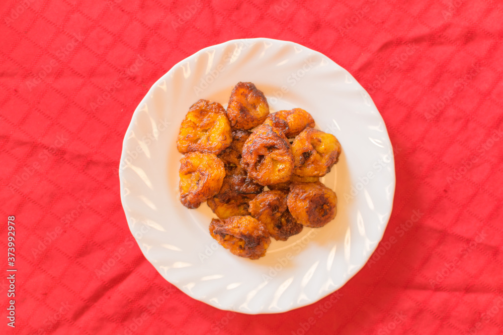 typical Salvadoran dish fried plantains with sugar typical Salvadoran dish fried plantains with sugar