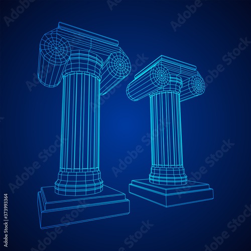 Greek ionic column. Ancient pillars.