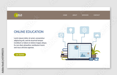 Online education concept for website. Landing page template. Modern flat design concept of web page